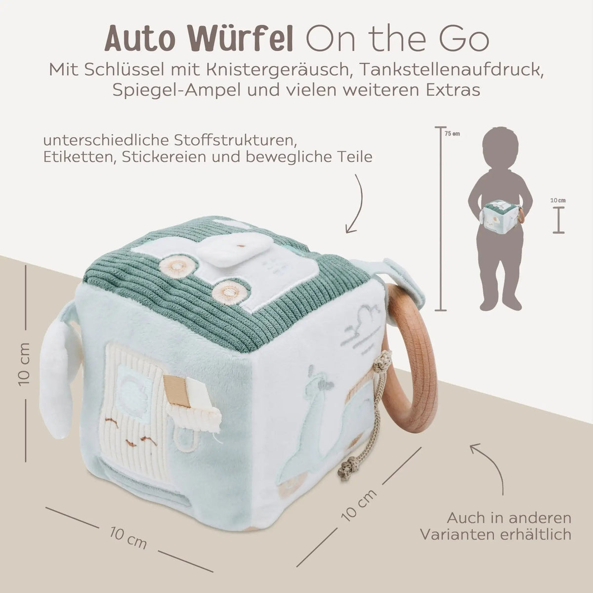 JOLLEIN Activity Stoffwürfel personalisierbar - Fee & Auto - wunderwunsch