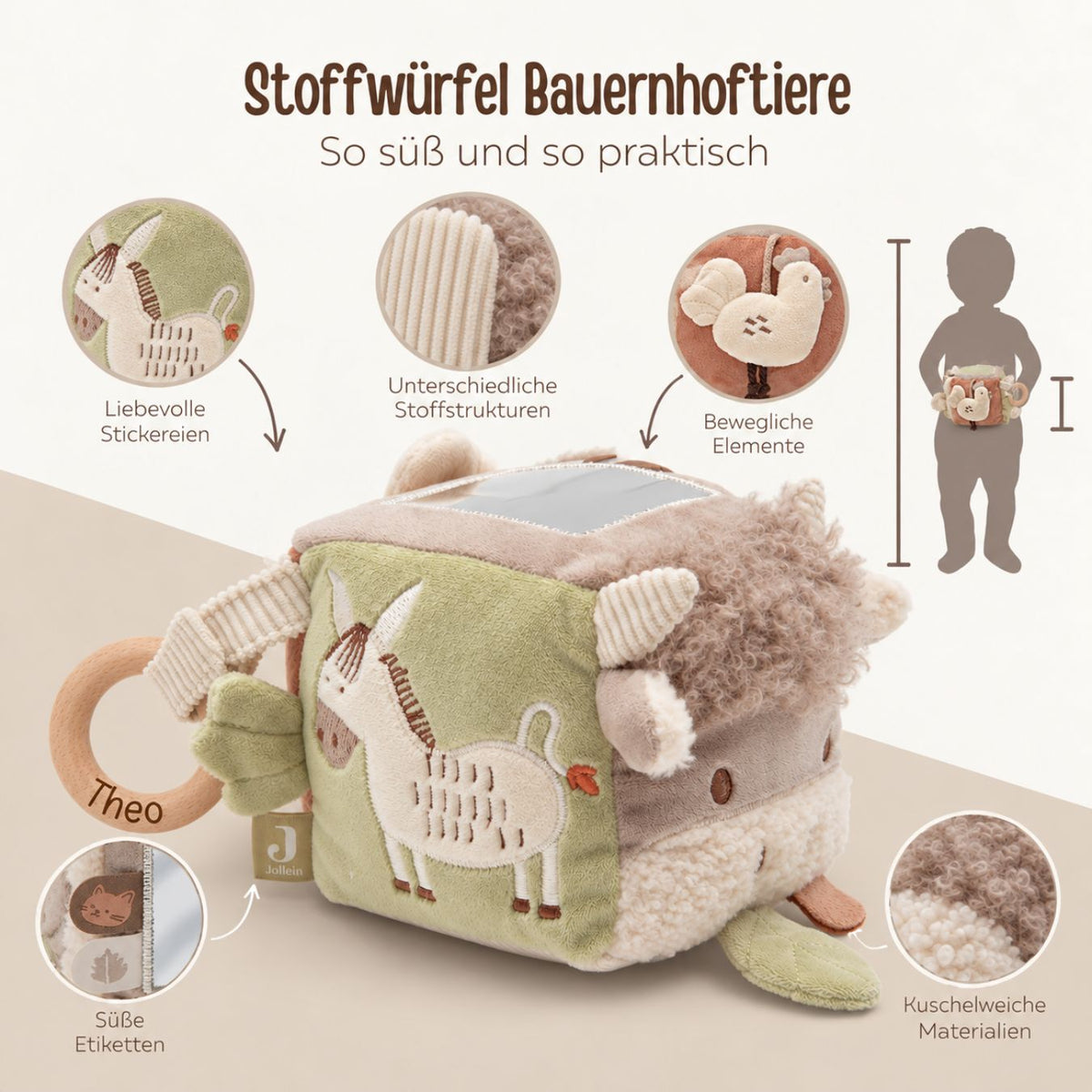 JOLLEIN Activity Stoffwürfel personalisiert - Bauernhof Tiere - wunderwunsch