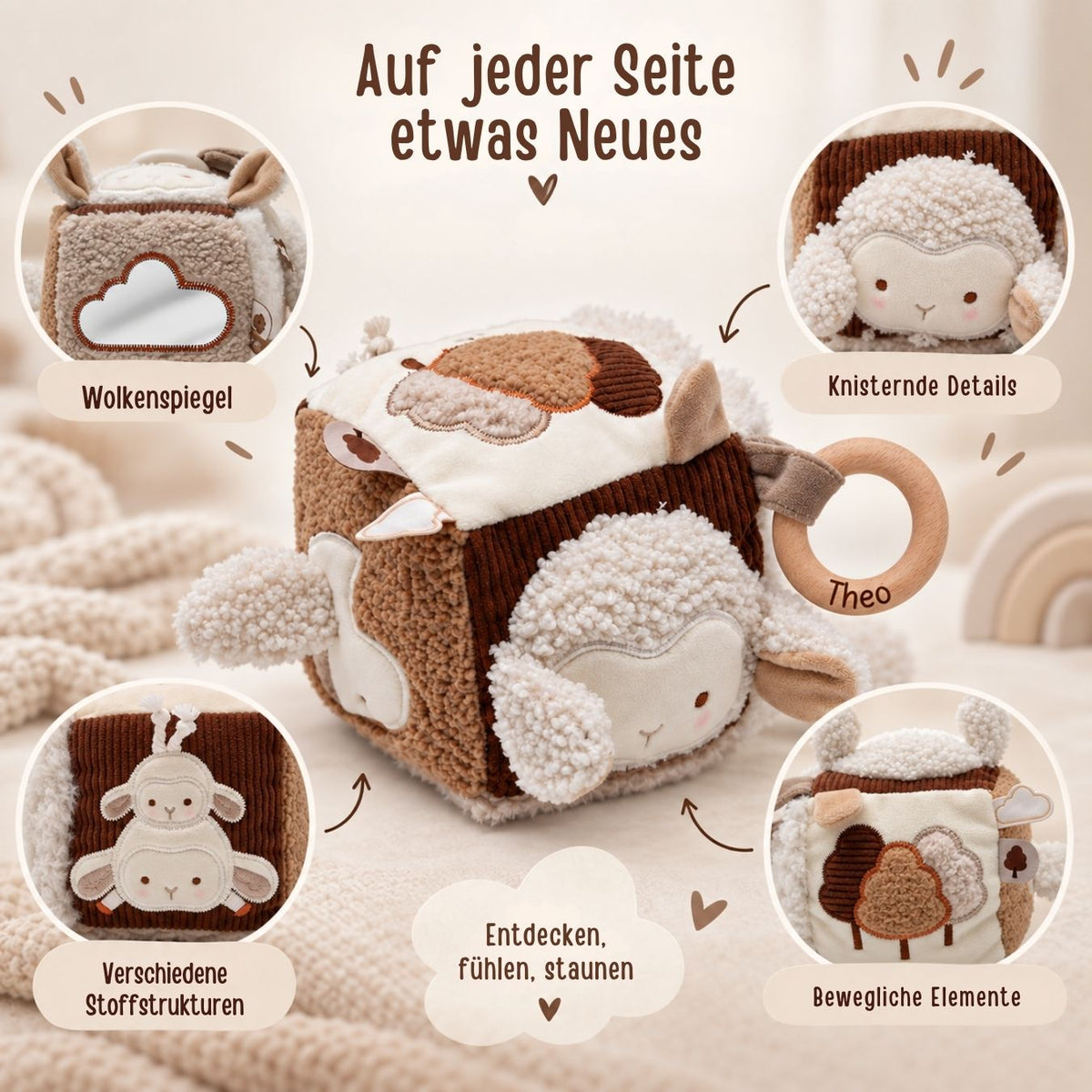 JOLLEIN Activity Stoffwürfel personalisiert - Schaf - wunderwunsch