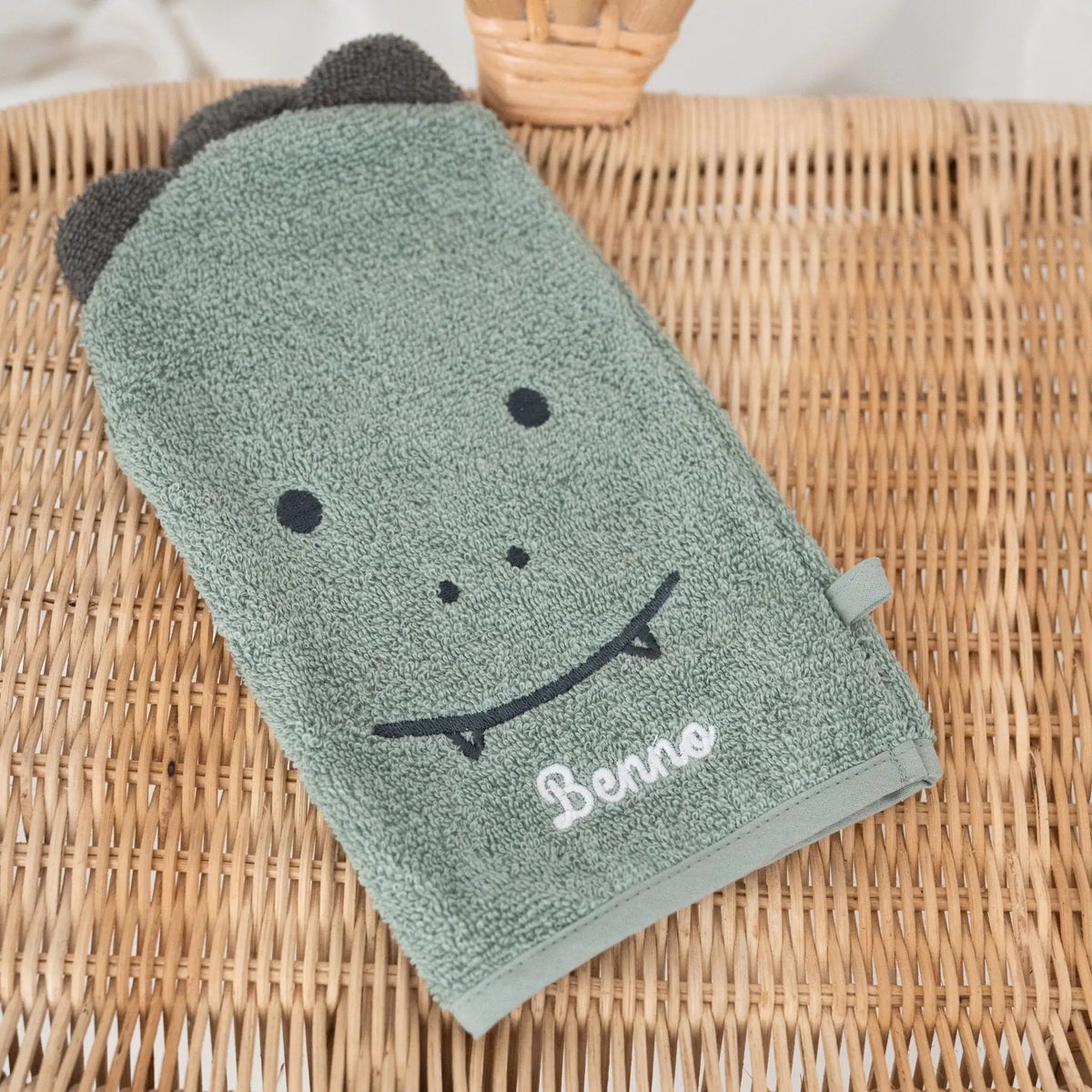 JOLLEIN Baby Waschhandschuh personalisiert - Dino, Bär - wunderwunsch