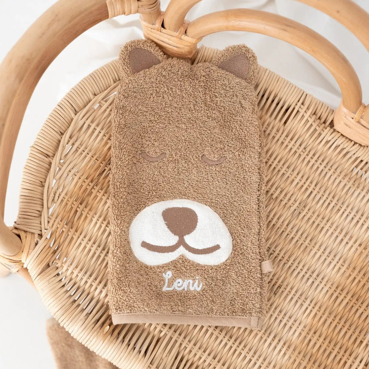 JOLLEIN Baby Waschhandschuh personalisiert - Dino, Bär - wunderwunsch