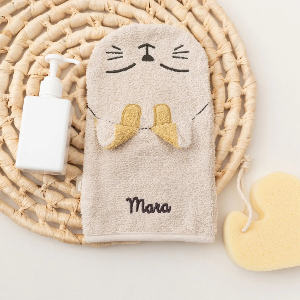 JOLLEIN Baby Waschhandschuh personalisiert - Hund, Katze - wunderwunsch