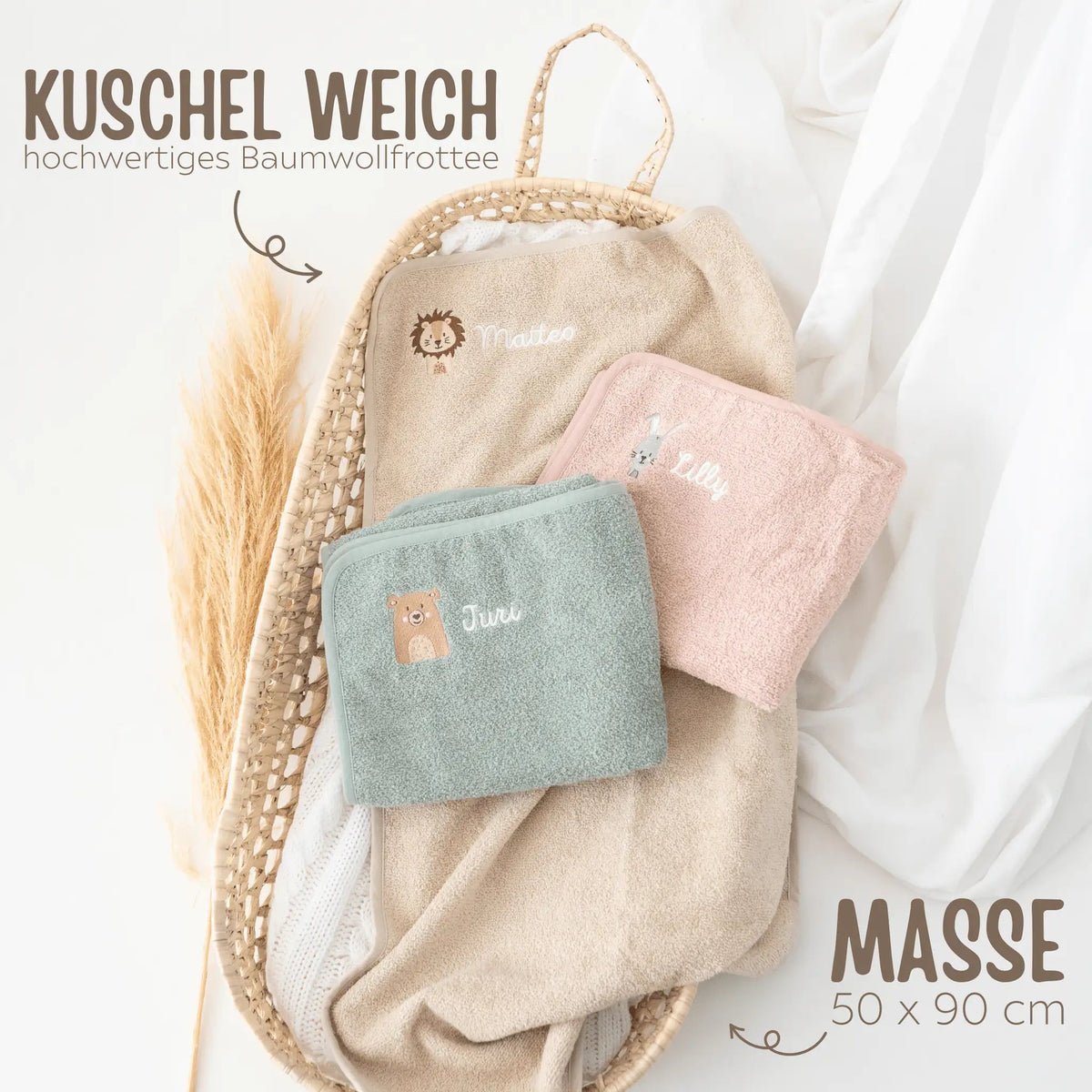 JOLLEIN Kinder Handtuch personalisiert 50x90 cm - Wunderwunsch Tiere - wunderwunsch
