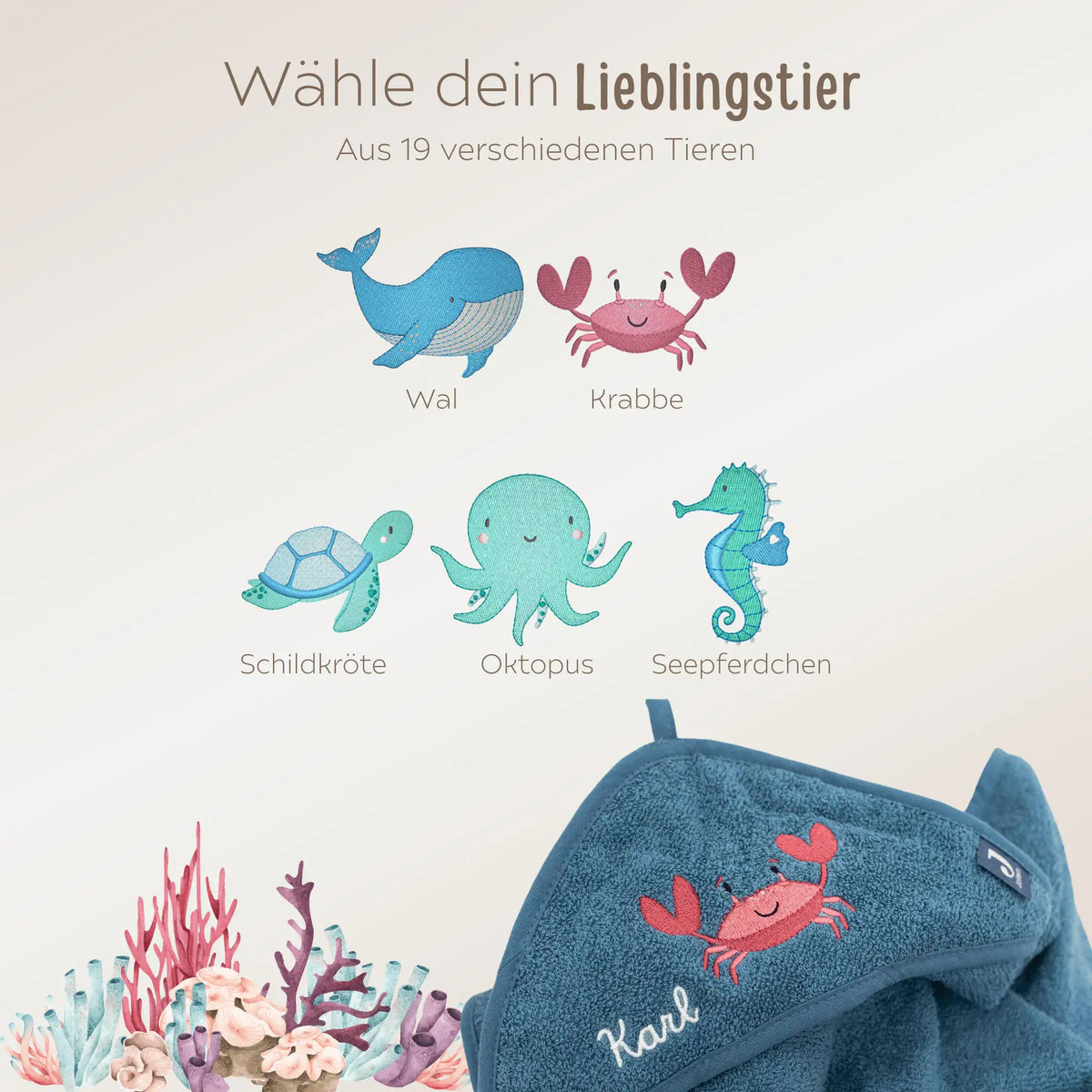 JOLLEIN Kinder Handtuch personalisiert 50x90 cm - Wunderwunsch Tiere - wunderwunsch