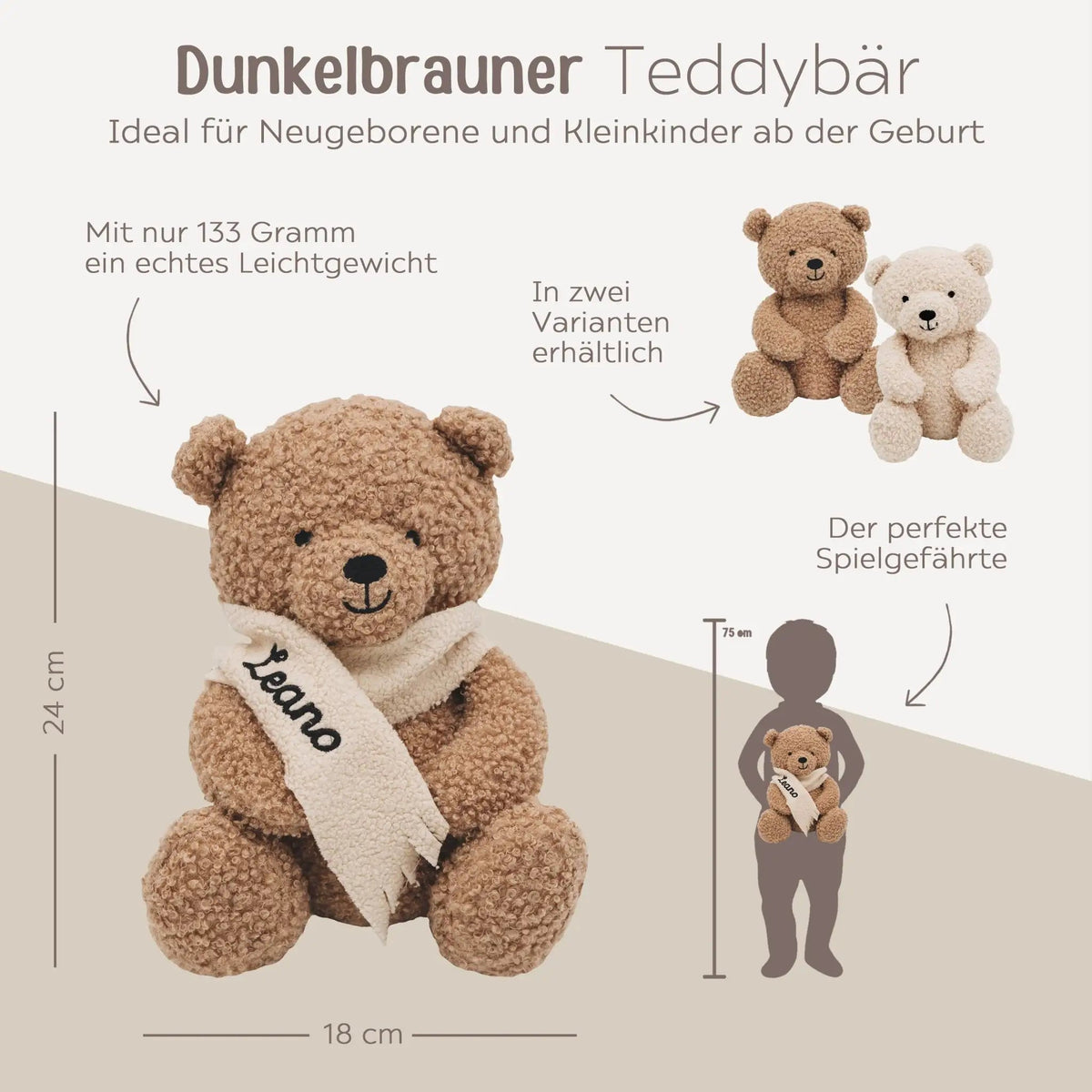 JOLLEIN Kuscheltier Boucle Teddybär personalisiert - wunderwunsch