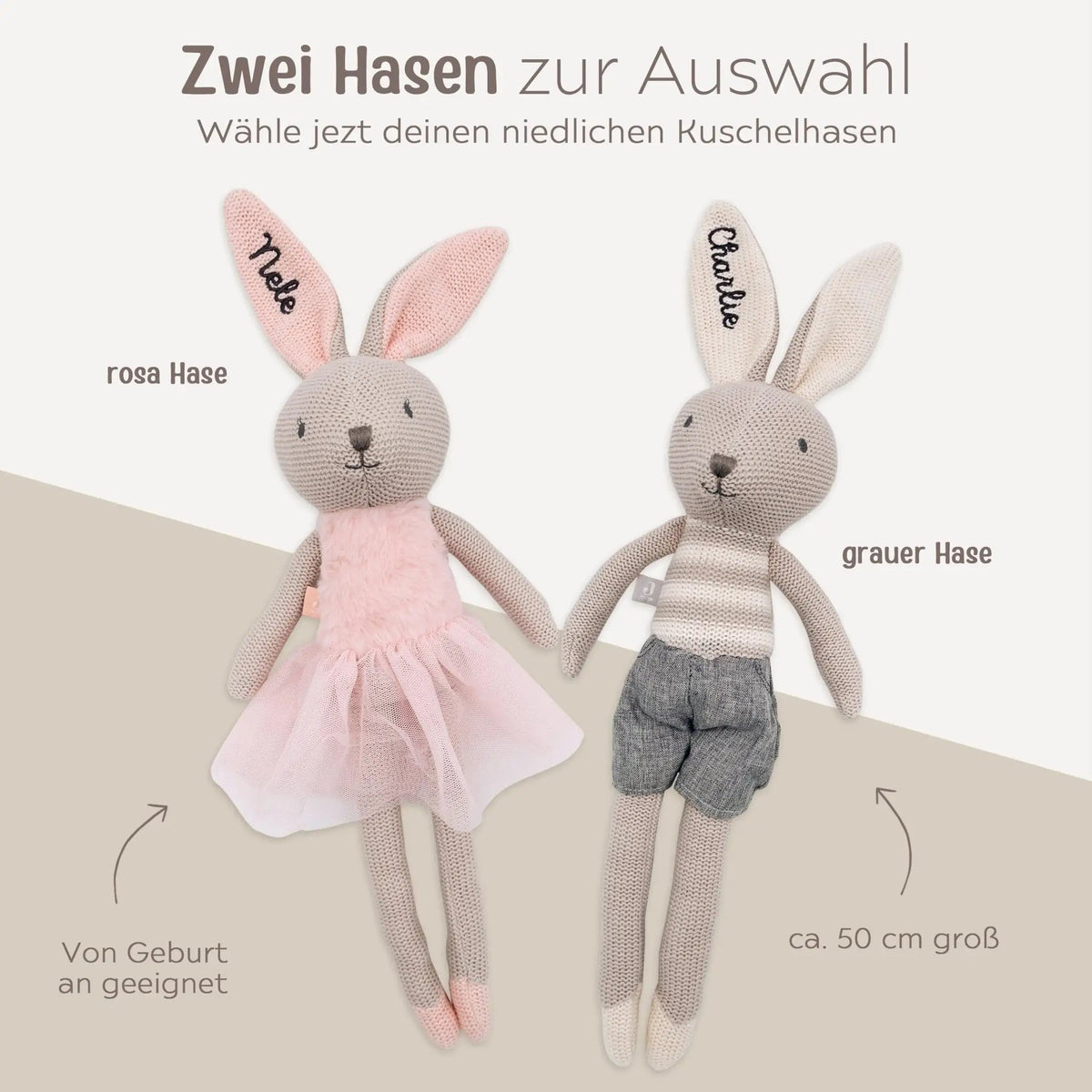 JOLLEIN Kuscheltier Hase Strick personalisiert - wunderwunsch