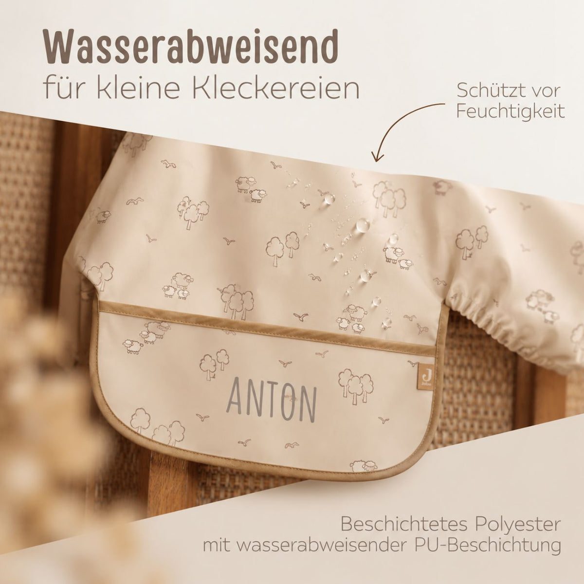 JOLLEIN Lätzchen mit Ärmeln personalisiert - Schafe - wunderwunsch