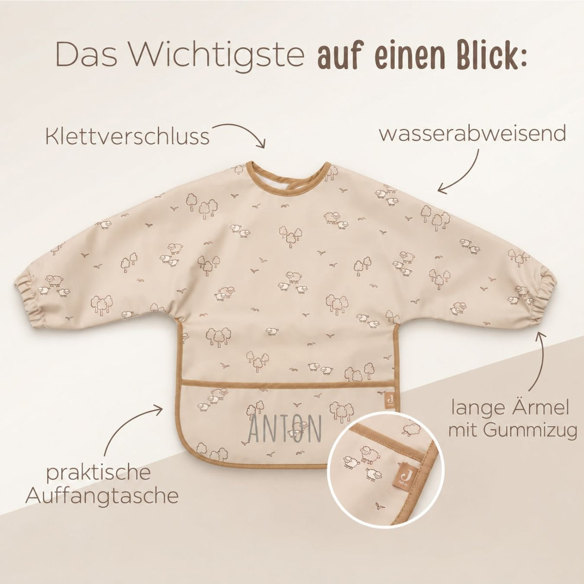 JOLLEIN Lätzchen mit Ärmeln personalisiert - Schafe - wunderwunsch