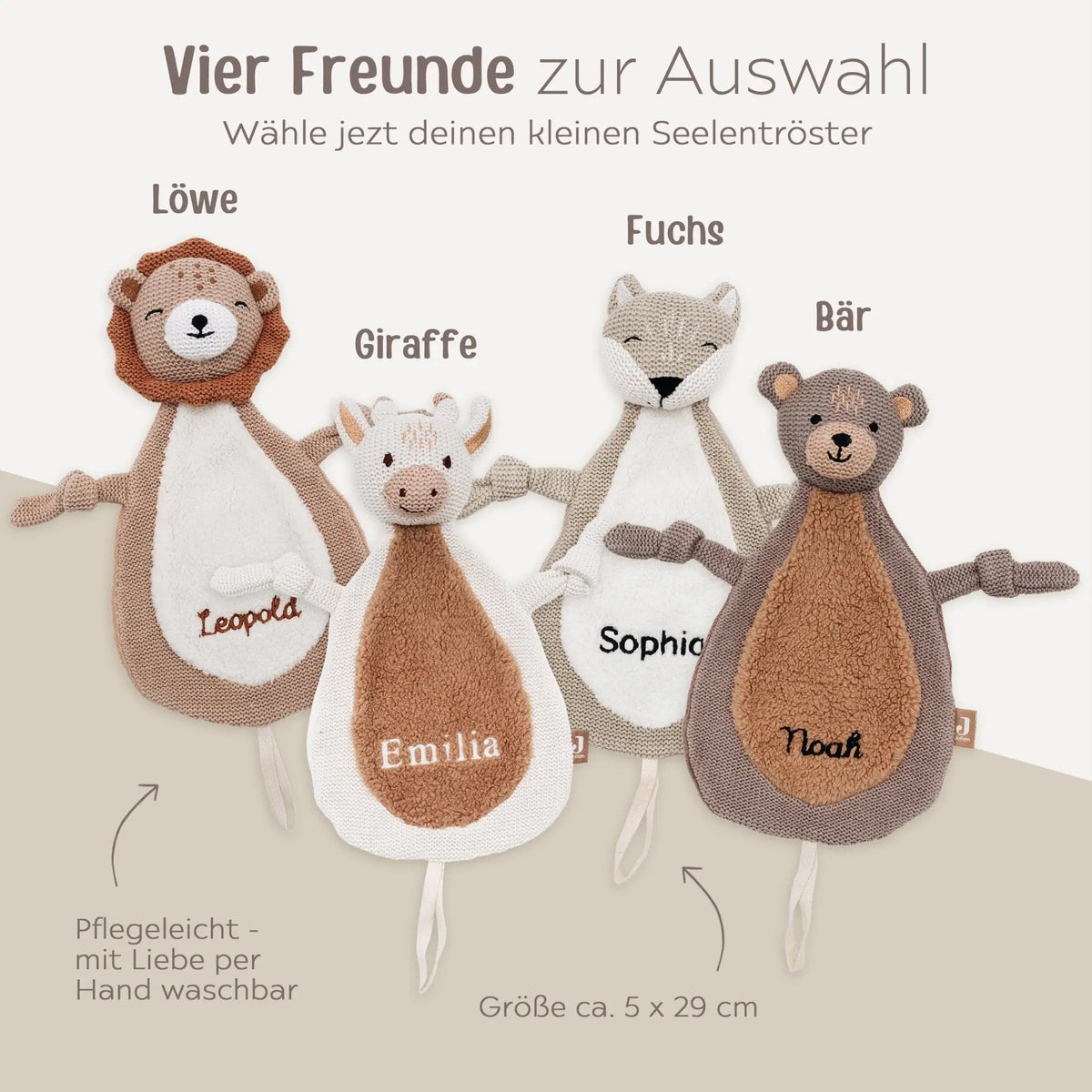 JOLLEIN Schmusetuch personalisiert - Bär, Giraffe, Löwe oder Fuchs - wunderwunsch