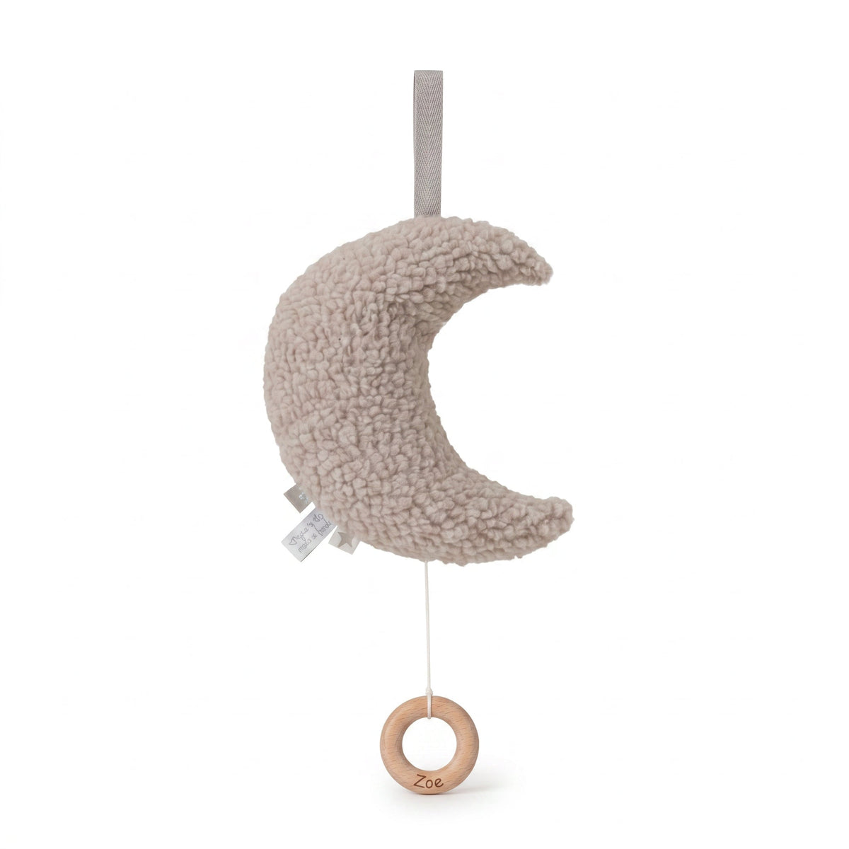 JOLLEIN Spieluhr für Babys personalisierbar - Mond Boucle - wunderwunsch