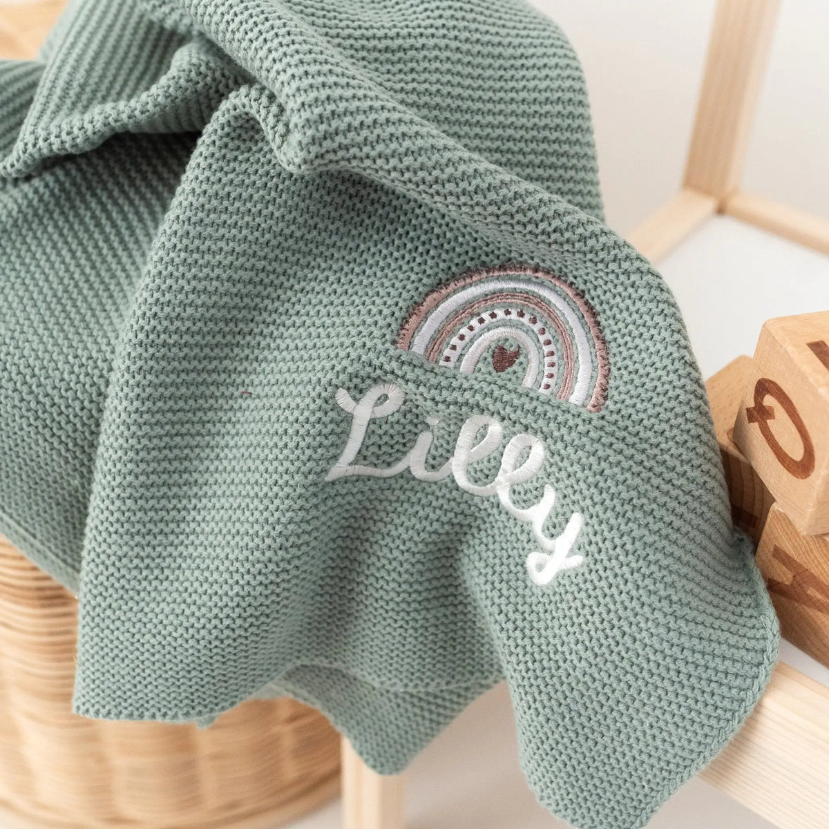 Babydecke personalisiert aus 100 % Bio-Baumwolle - Regenbogen - wunderwunsch