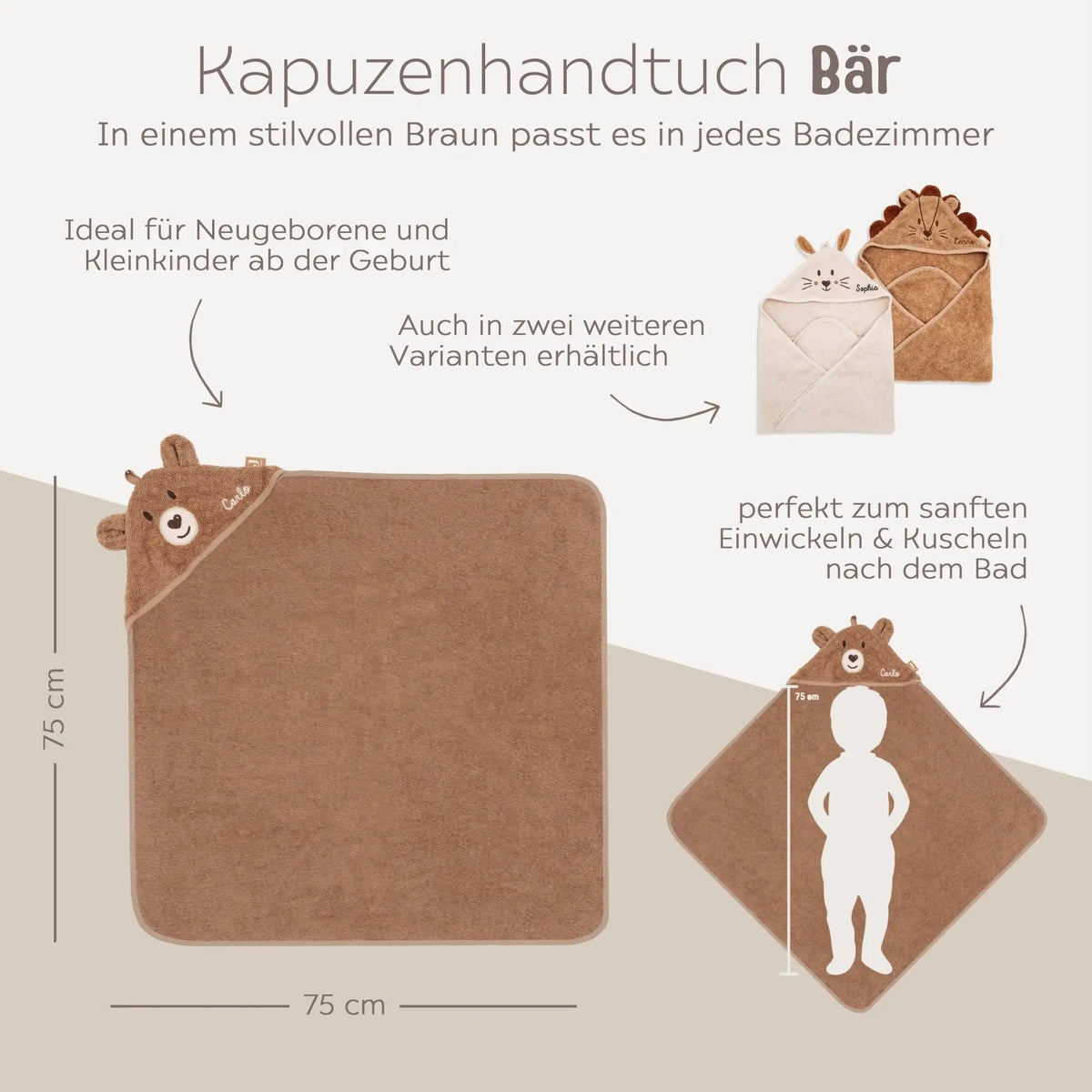 JOLLEIN x Wunderwunsch Tier Kapuzenhandtuch Baby personalisiert - wunderwunsch