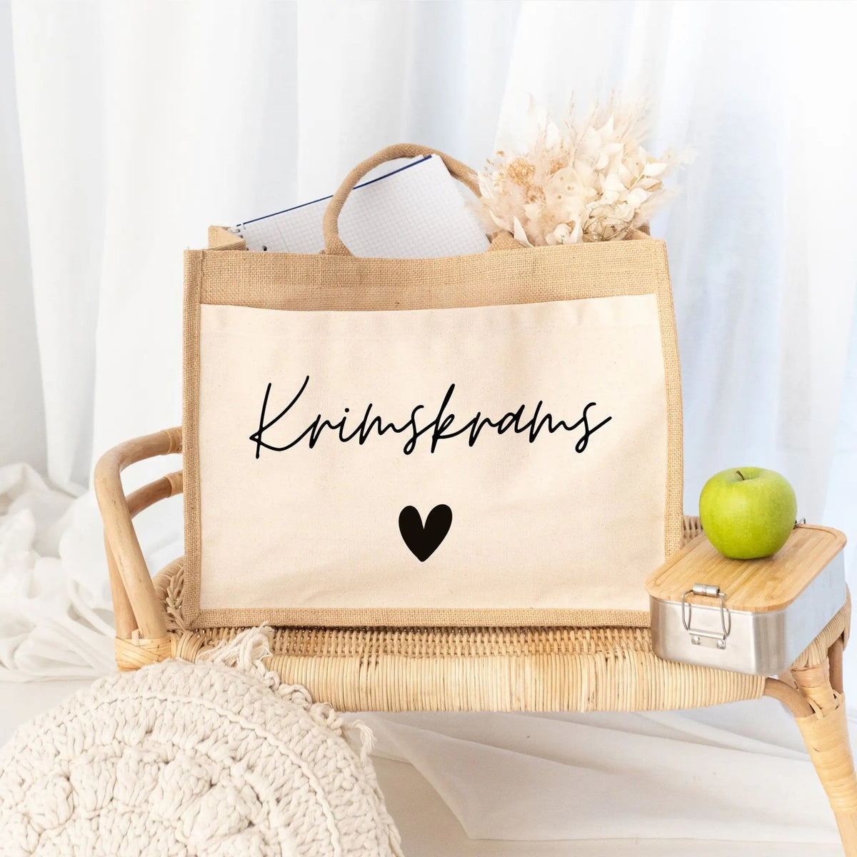 Jutetasche mit Stoffbesatz - Name Herz - wunderwunsch