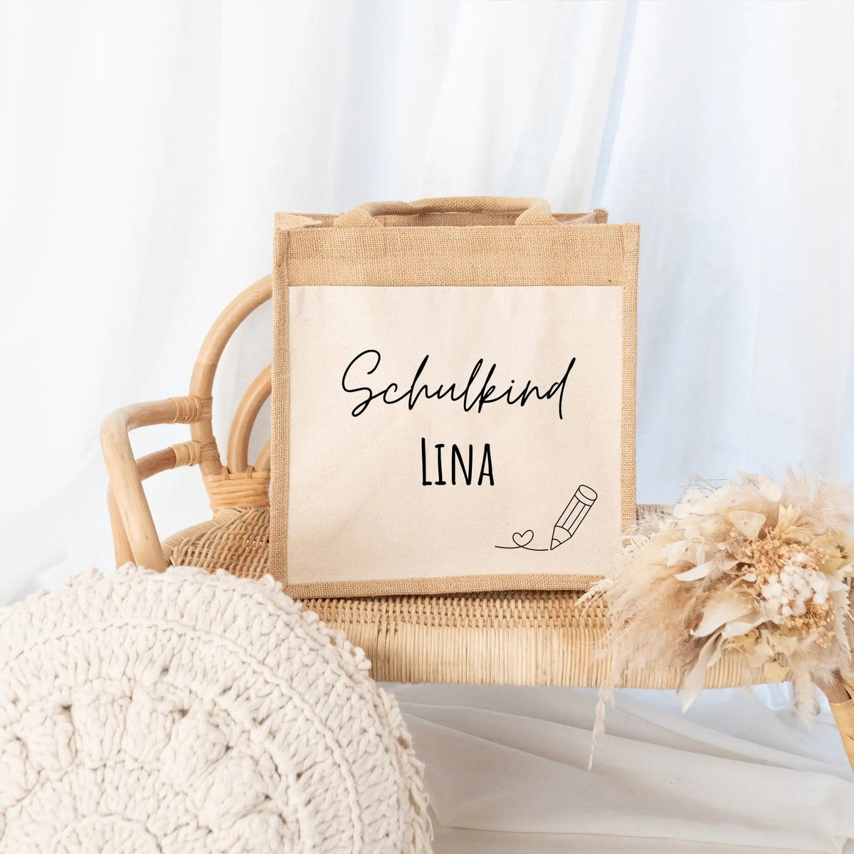 Jutetasche mit Stoffbesatz - Schulkind - wunderwunsch