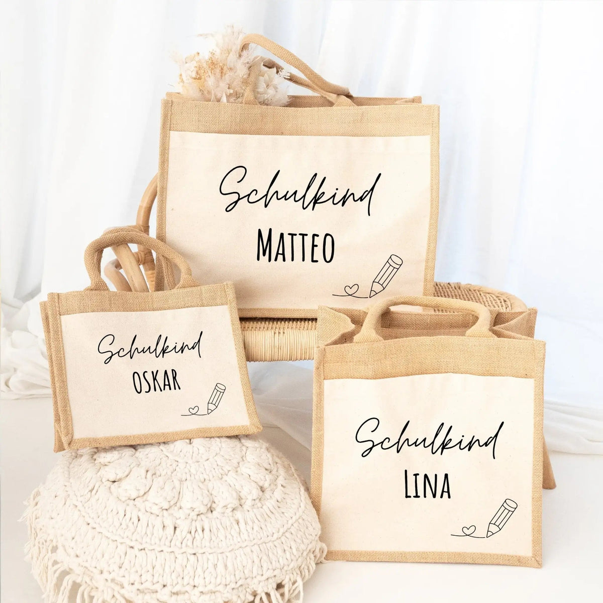 Jutetasche mit Stoffbesatz - Schulkind - wunderwunsch