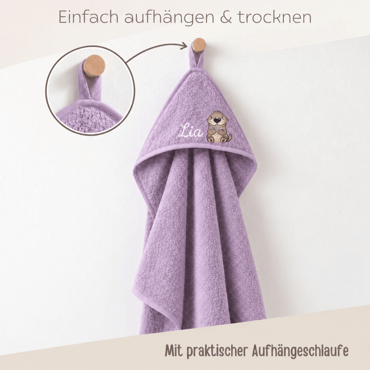 Kapuzenhandtuch Frottee personalisiert - Otter mit Fisch - wunderwunsch
