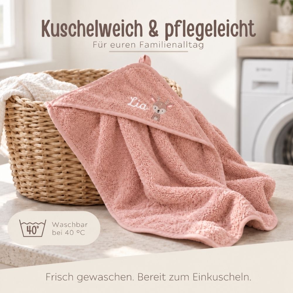 Kapuzenhandtuch Frottee personalisiert - Wunderwunsch Tiere - wunderwunsch