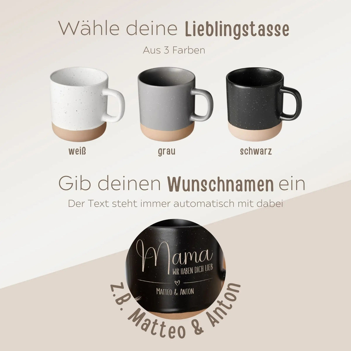 Keramikbecher Steingut - Lieb haben - wunderwunsch