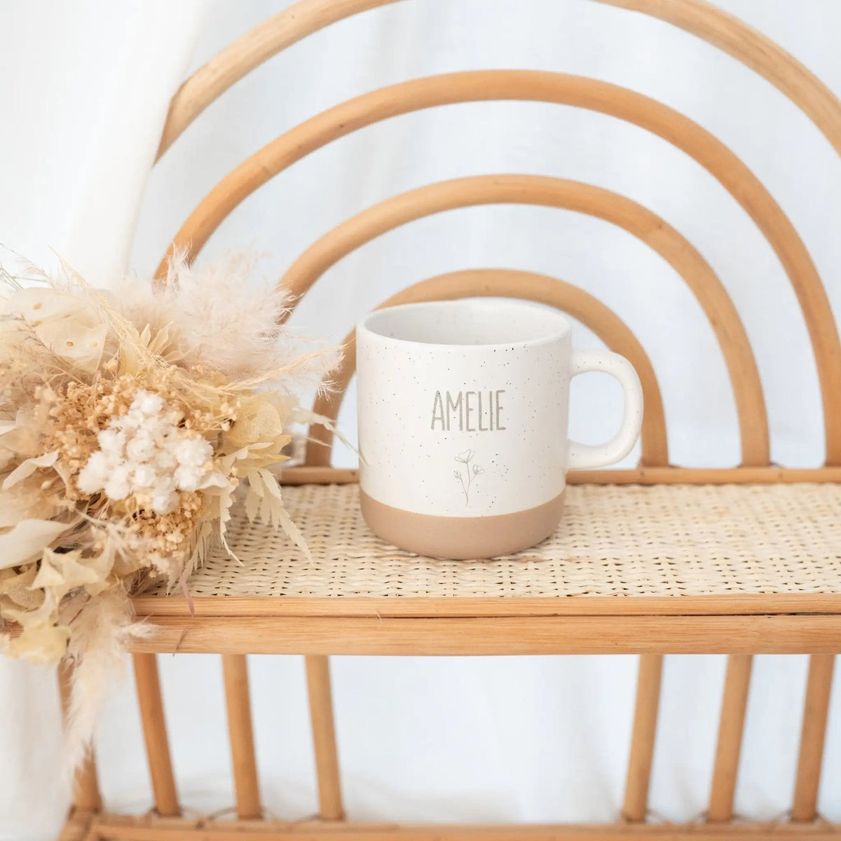 Keramikbecher Steingut - Name und Blume - wunderwunsch