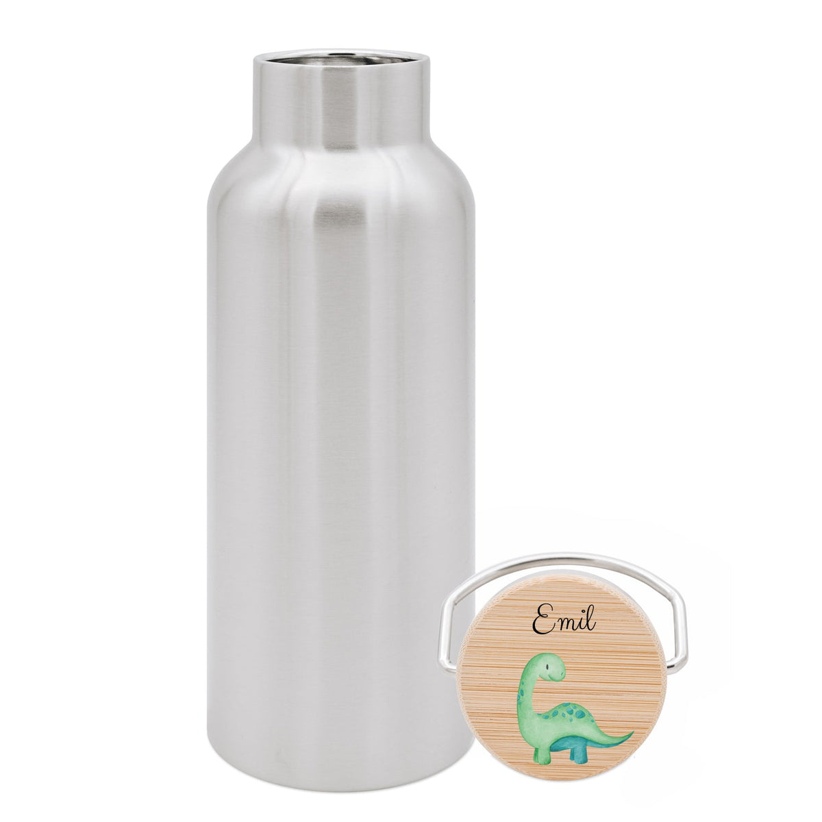 Kinder Trinkflasche Edelstahl personalisiert - Dinosaurier Aquarell - wunderwunsch