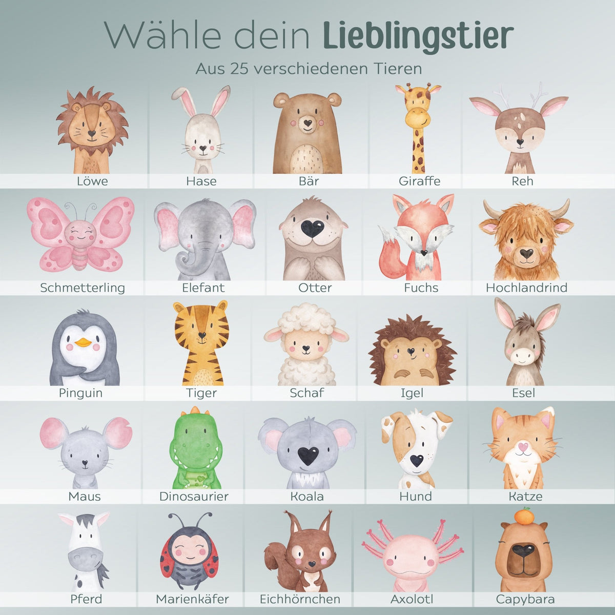 Kinder Trinkflasche Edelstahl personalisiert - Tier Aquarell - wunderwunsch