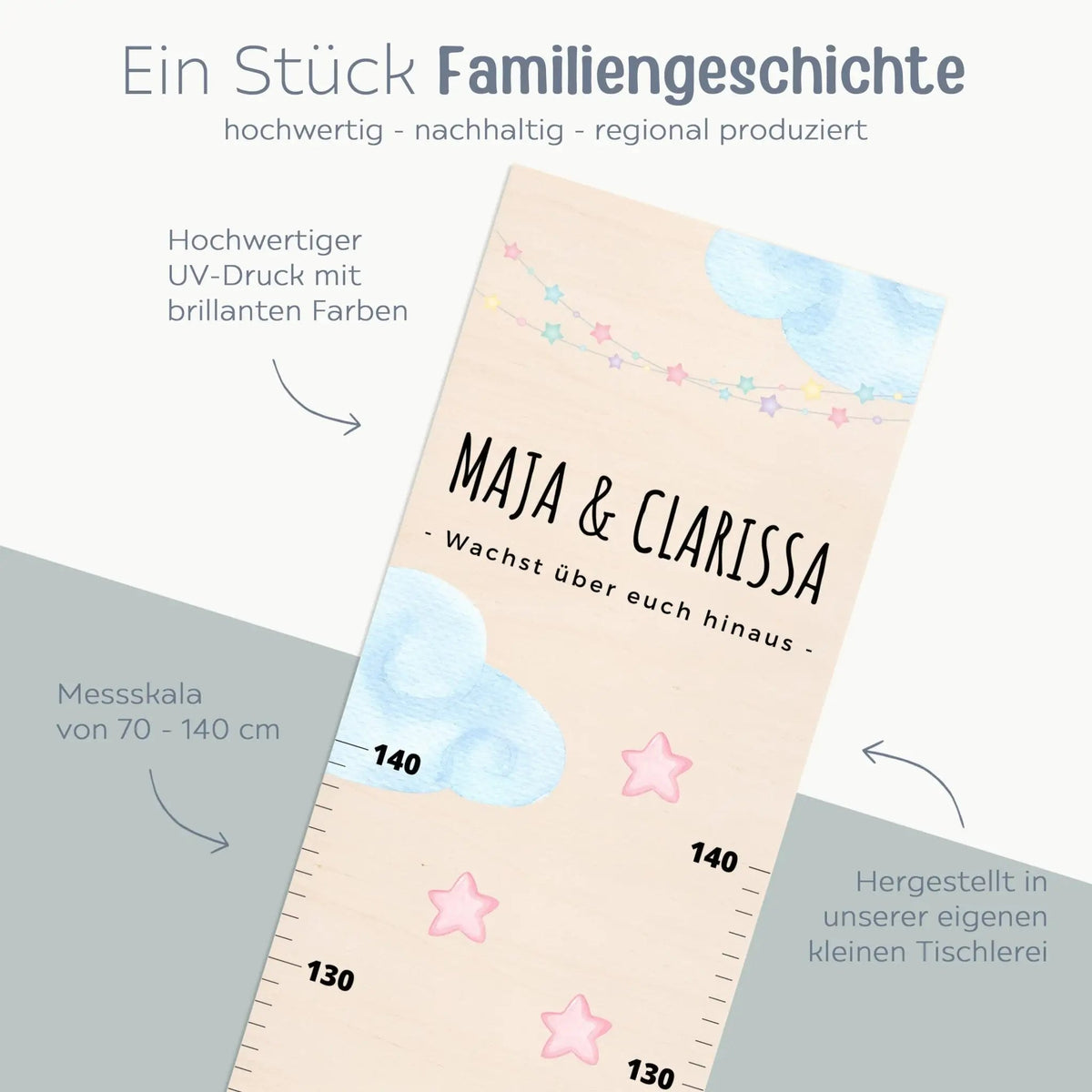 Kindermesslatte Geschwister Holz personalisiert - Tier Aquarell - wunderwunsch