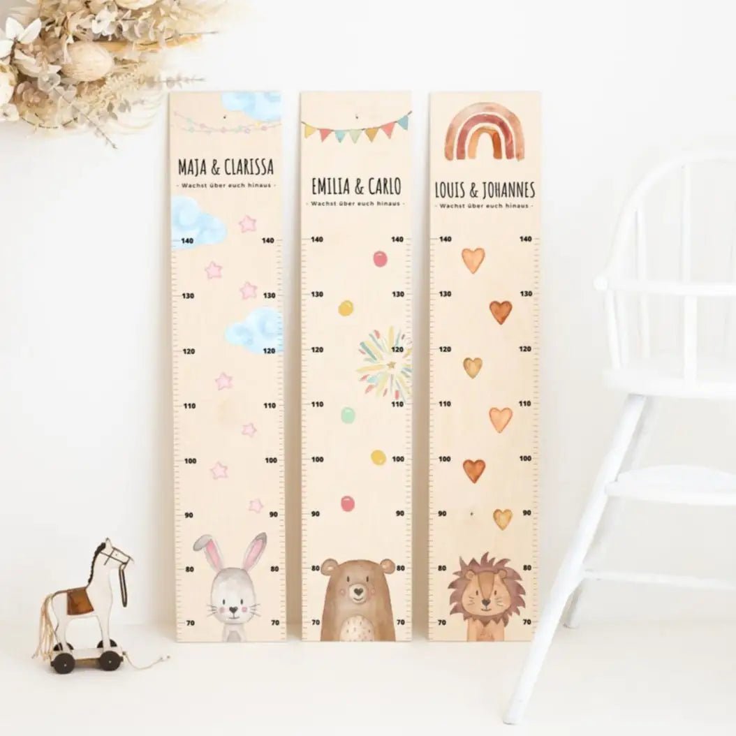Kindermesslatte Geschwister Holz personalisiert - Tier Aquarell - wunderwunsch