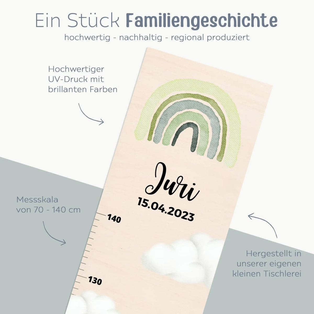 Kindermesslatte Holz personalisiert - Dinosaurier Aquarell - wunderwunsch