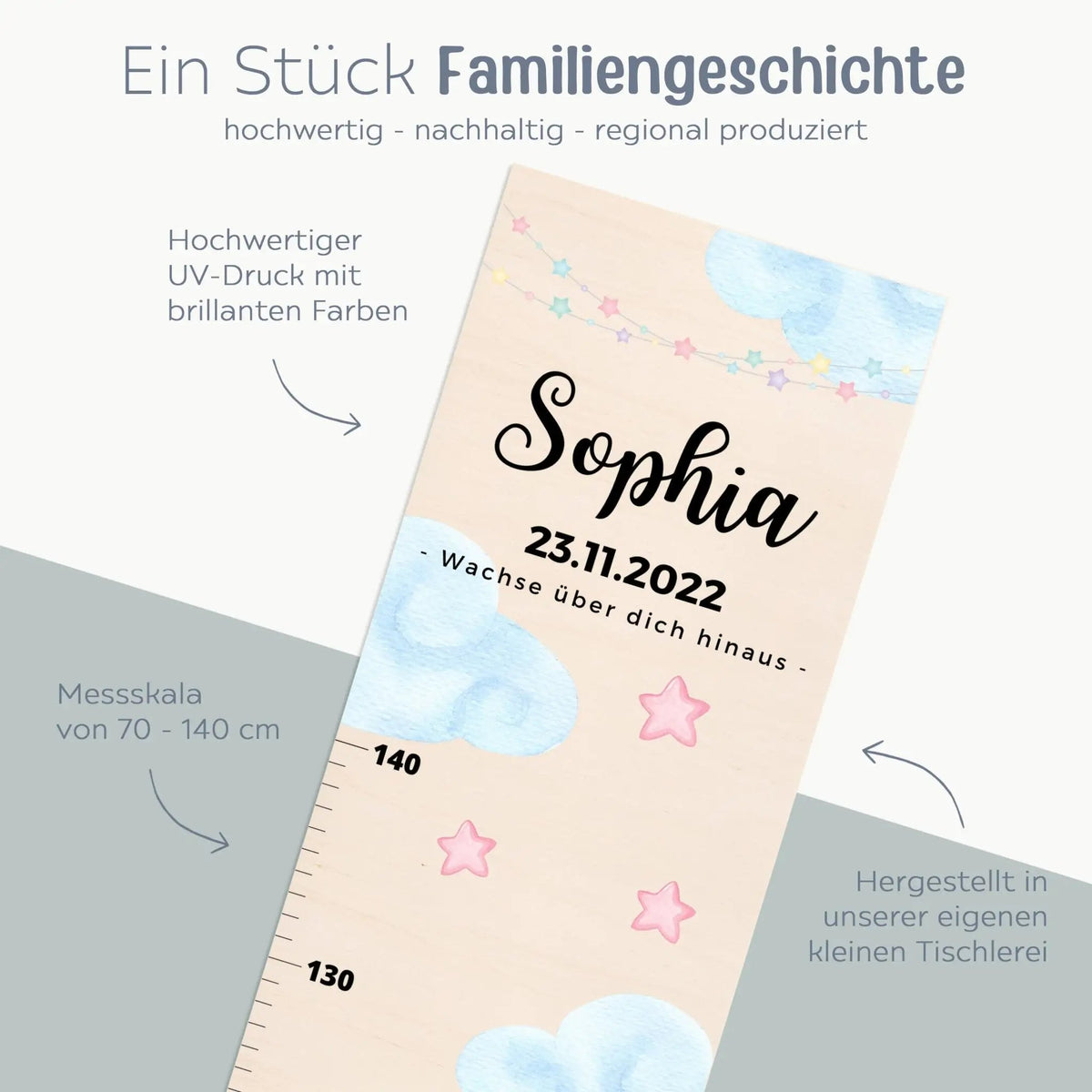 Kindermesslatte Holz personalisiert - Tier Aquarell - wunderwunsch