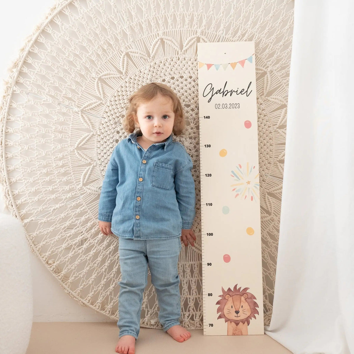 Kindermesslatte Holz personalisiert - Tier Girlande Aquarell - wunderwunsch