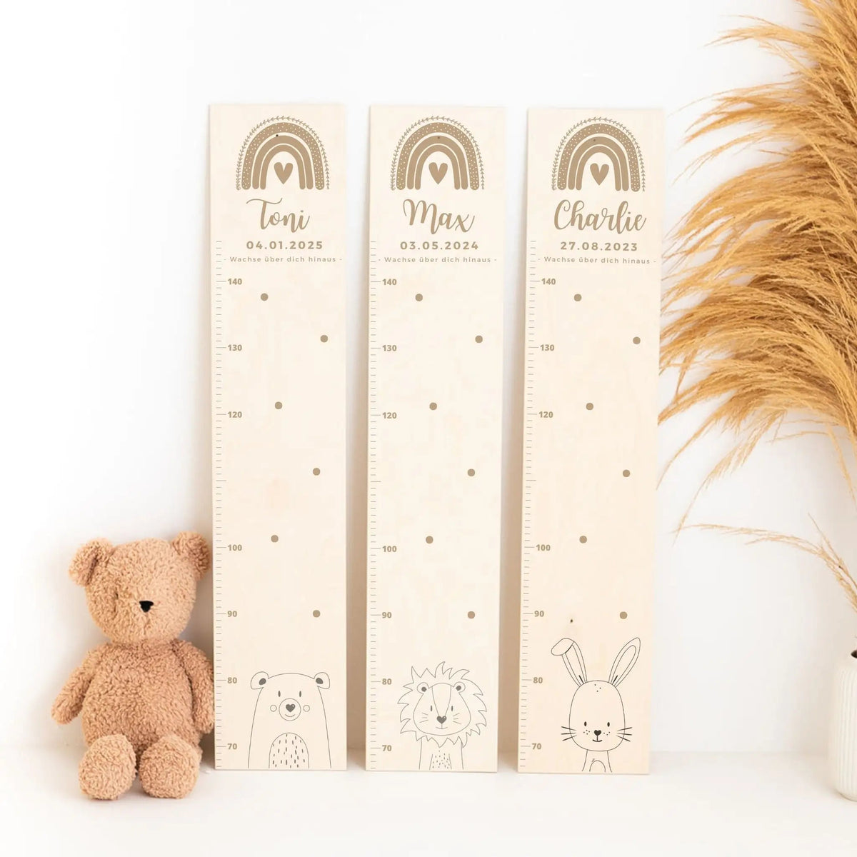Kindermesslatte Holz personalisiert - Tier Gravur - wunderwunsch