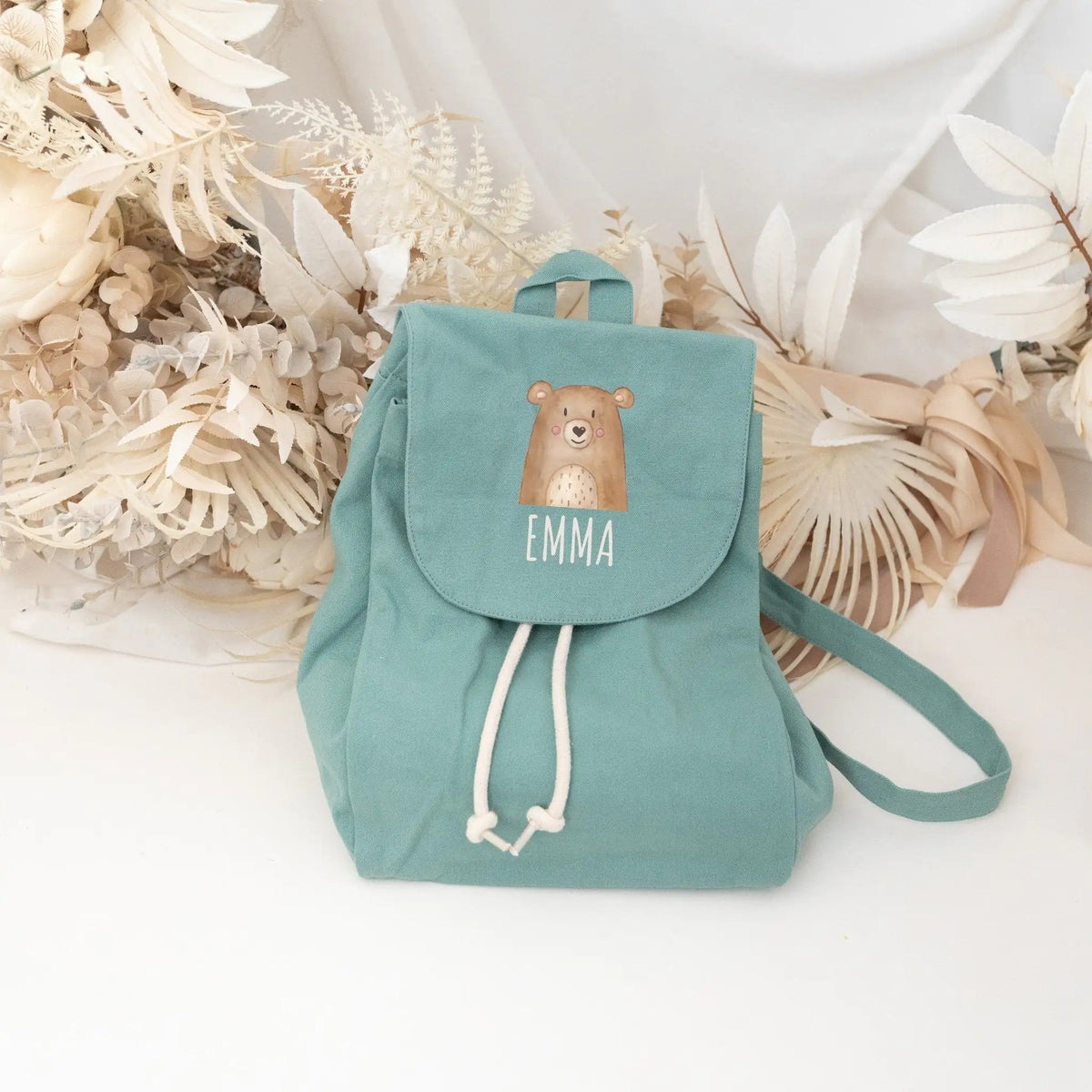Kinderrucksack "Tier" (gerade Schrift) aus GOTS-zertifizierter Bio-Baumwolle personalisiert - wunderwunsch