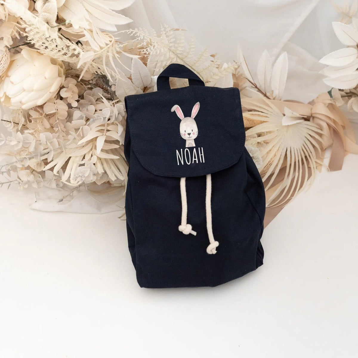 Kinderrucksack "Tier" (gerade Schrift) aus GOTS-zertifizierter Bio-Baumwolle personalisiert - wunderwunsch