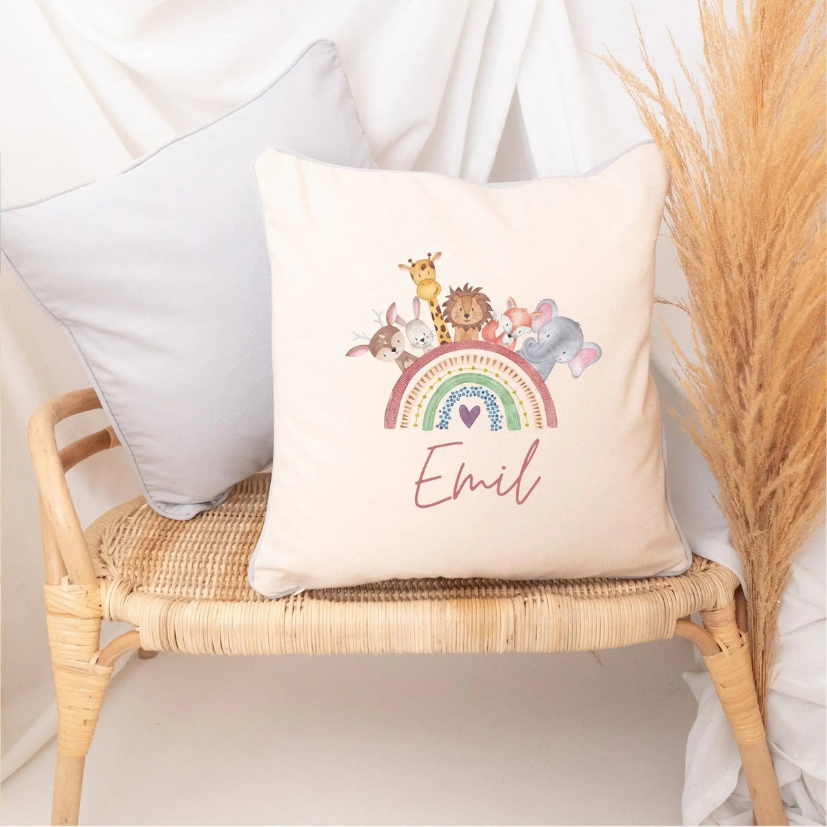 Kissen Baumwolle "Regenbogen Tiere" personalisiert - wunderwunsch