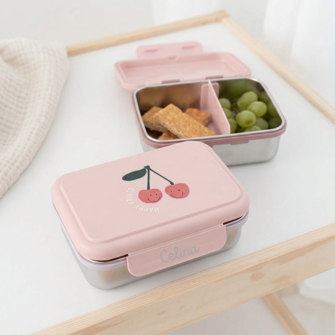 LÄSSIG Kinder Brotdose Edelstahl personalisiert - Happy Fruits - wunderwunsch