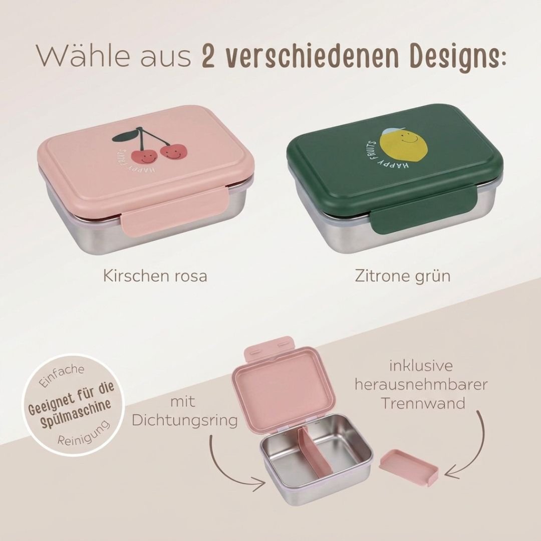 LÄSSIG Kinder Brotdose Edelstahl personalisiert - Happy Fruits - wunderwunsch