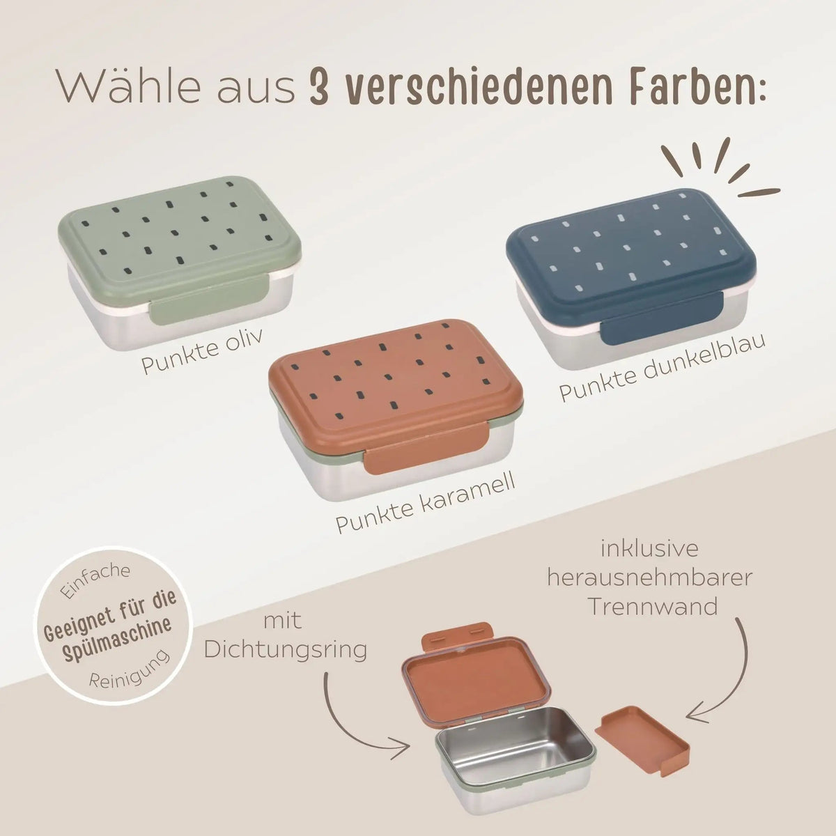 LÄSSIG Kinder Brotdose Edelstahl personalisiert - Punkte - wunderwunsch