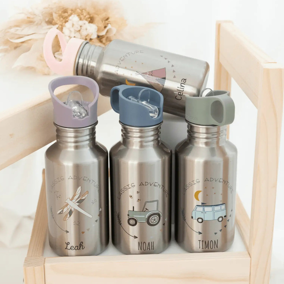 LÄSSIG Edelstahl Kinder Trinkflasche personalisiert - Adventure - wunderwunsch