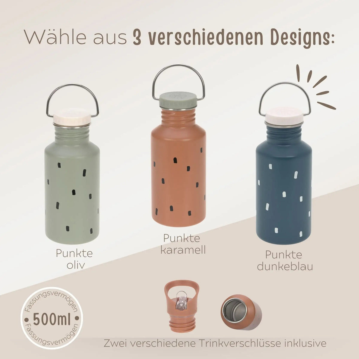 LÄSSIG Edelstahl Kinder Trinkflasche personalisiert - Punkte - wunderwunsch