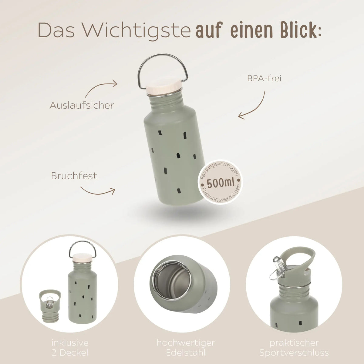 LÄSSIG Kindergarten-Set "Punkte rund" - Rucksack, Trinkflasche & Lunchbox - wunderwunsch