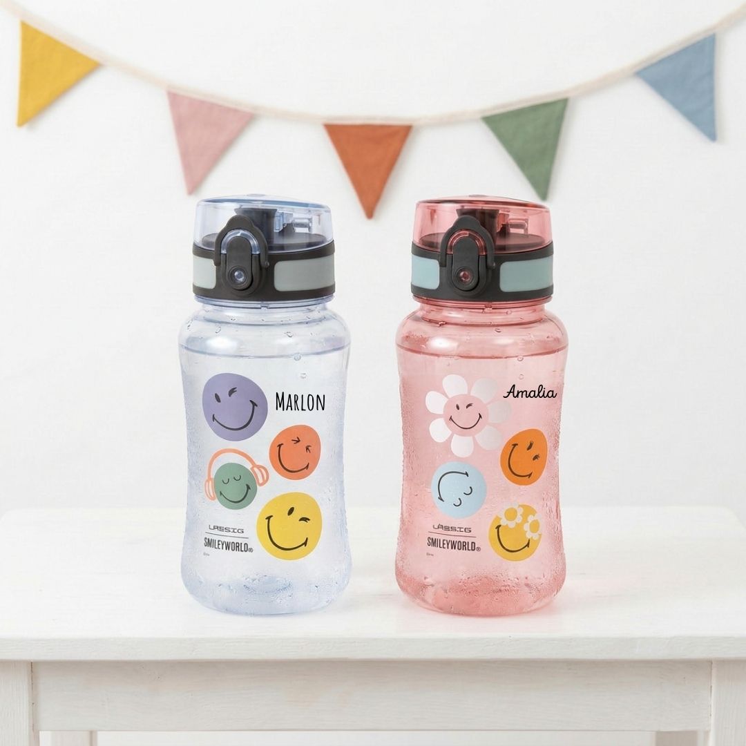 LÄSSIG Trinkflasche Tritan 420ml personalisiert - Smiley - wunderwunsch