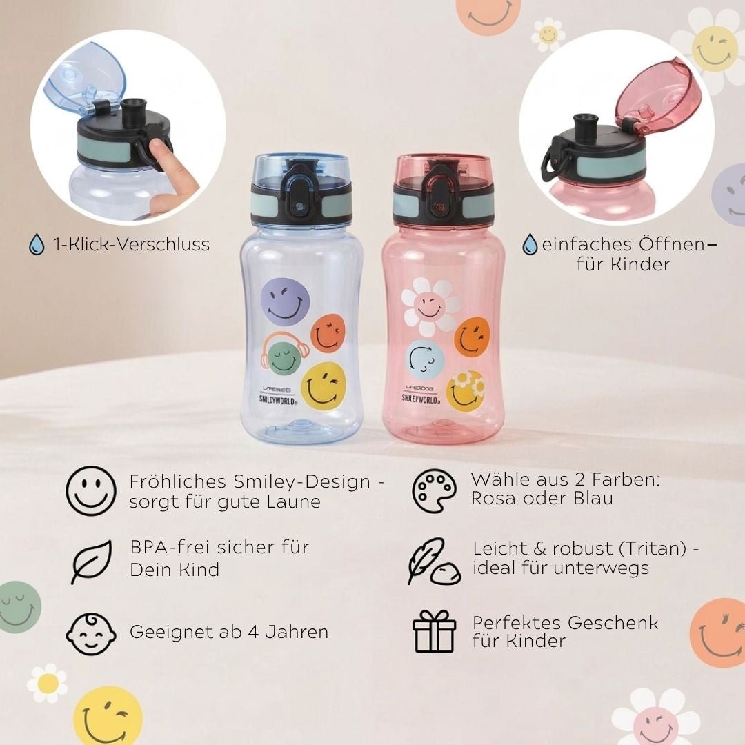 LÄSSIG Trinkflasche Tritan 420ml personalisiert - Smiley - wunderwunsch