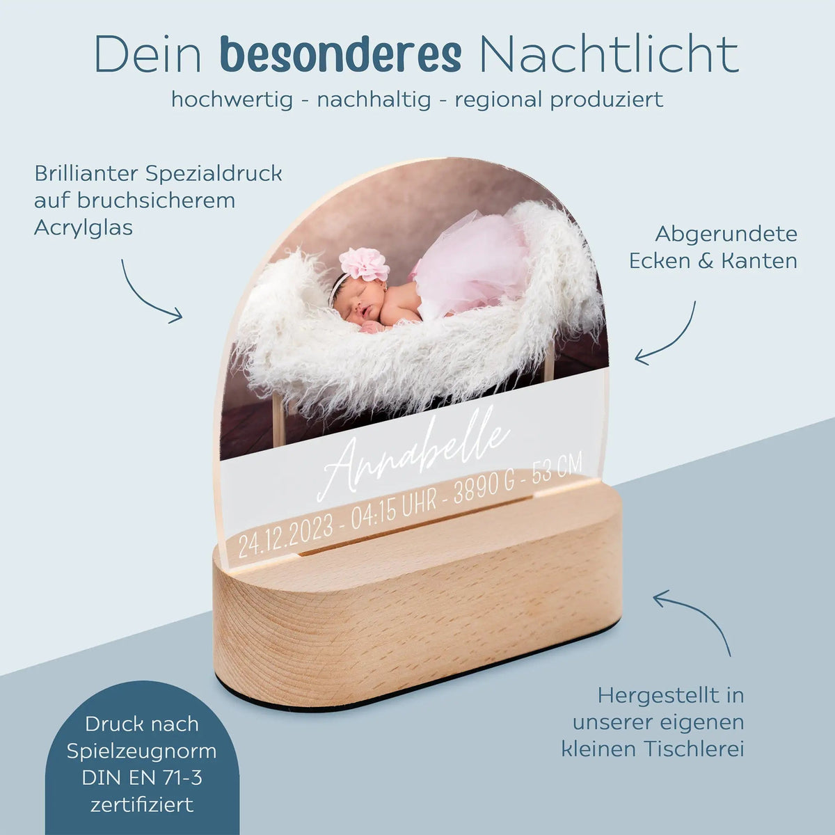 LED Foto Nachtlicht halbrund personalisiert - wunderwunsch