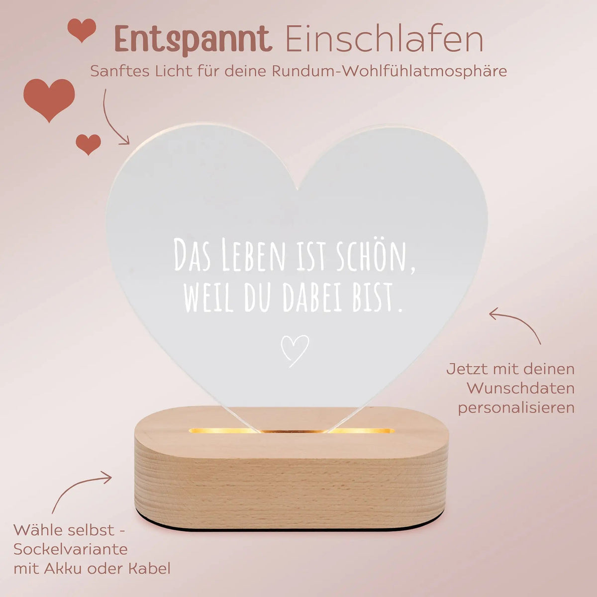 LED Nachtlicht Herz - Das Leben ist schön - wunderwunsch