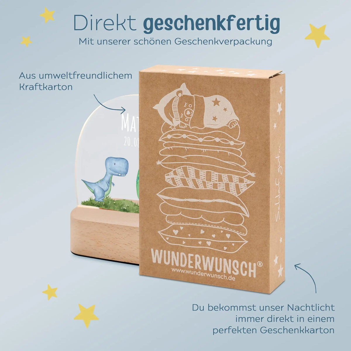 LED Nachtlicht Kinder personalisiert - Dinos Wiese Aquarell - wunderwunsch
