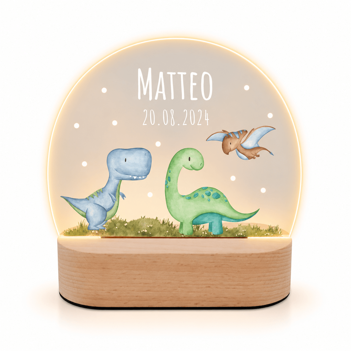 LED Nachtlicht Kinder personalisiert - Dinos Wiese Aquarell - wunderwunsch