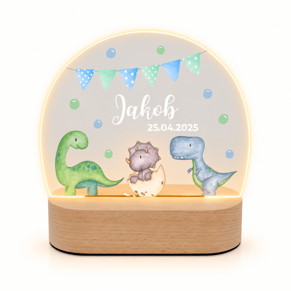 LED Nachtlicht Kinder personalisiert - Dinosaurier Girlande Aquarell - wunderwunsch