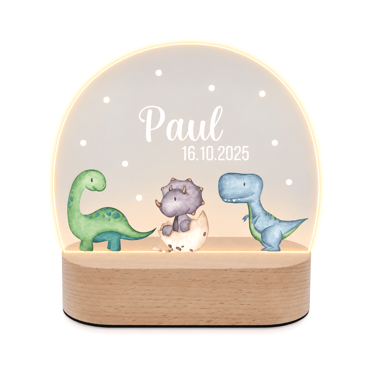 LED Nachtlicht Kinder personalisiert - Dinosaurier Punkte Aquarell - wunderwunsch