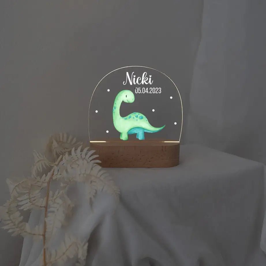 LED Nachtlicht Kinder personalisiert - Dinosaurier Punkte Aquarell - wunderwunsch