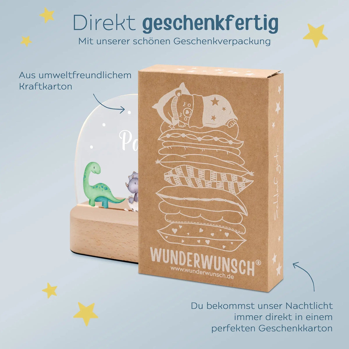 LED Nachtlicht Kinder personalisiert - Dinosaurier Punkte Aquarell - wunderwunsch
